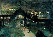 Lesser Ury Bahnhof Nollendorfplatz bei Nacht oil painting artist